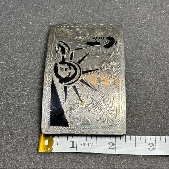 Vintage Alpaca Engraved Statue Of Liberty Silver Tone And Enamel Belt Buckle - Picture 9 of 11